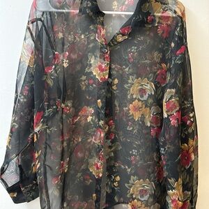 Elegant Floral Sheer Blouse in Black